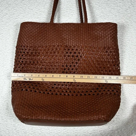 Talbots Woven Leather Tote Bag 100% Cotton Lining with Drawstring - Picture 11 of 14